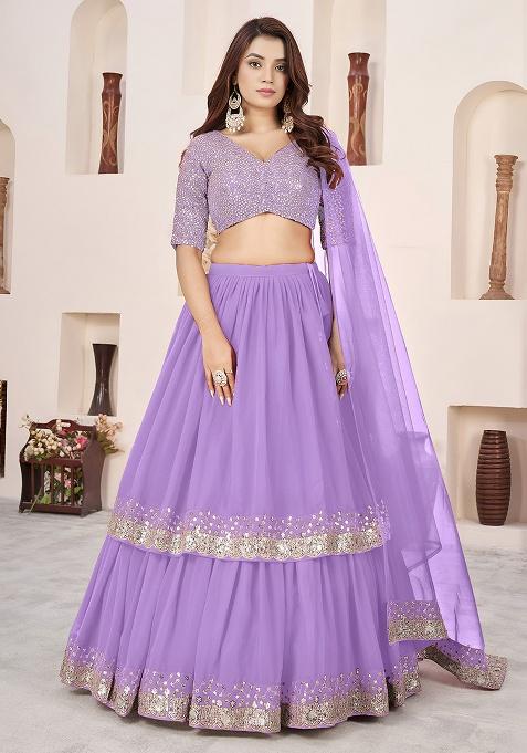 Lavender Embroidery Georgette Lehenga Set