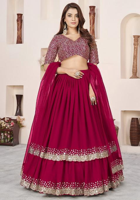 Pink Embroidery Georgette Lehenga Set