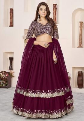 Purple Embroidery Georgette Lehenga Set