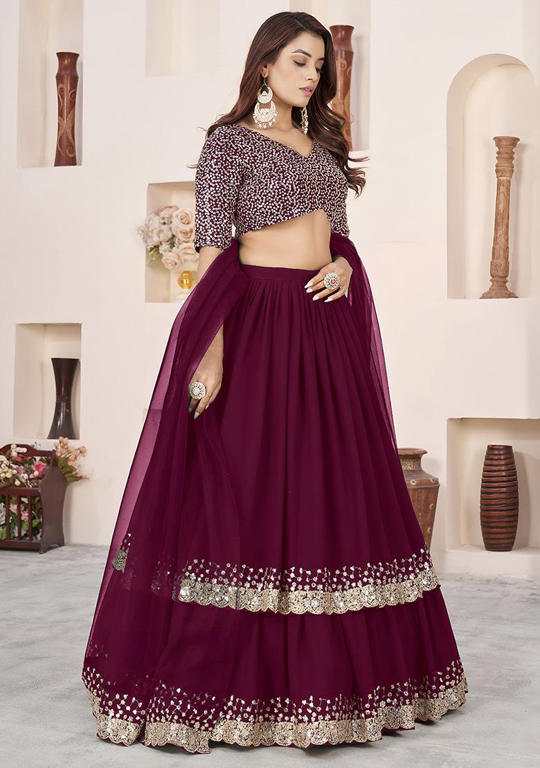 Purple Embroidery Georgette Lehenga Set - Indya