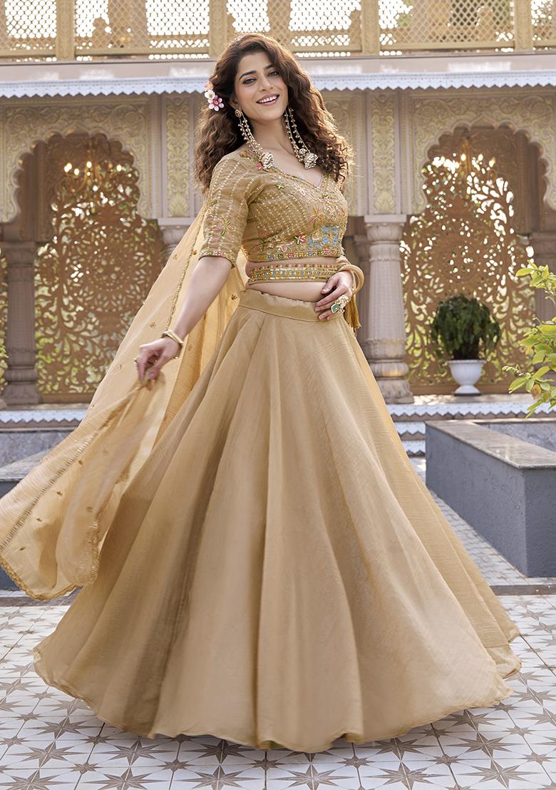 Chiku Plain Crunchy Lehenga Set - Indya