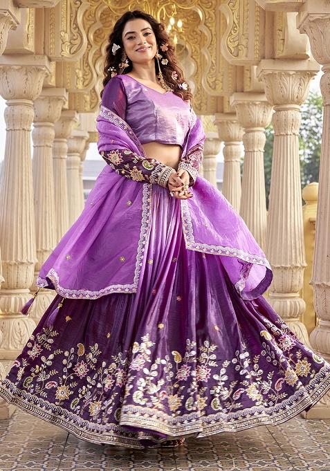 Purple Embroidery Gold Crush Lehenga Set