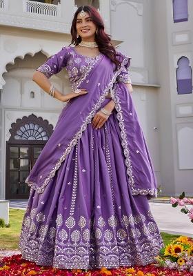 Purple Embroidery Silk Lehenga Set