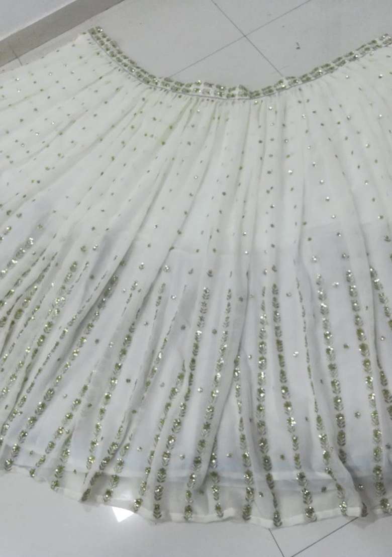 Off White Georgette Lehenga Set with Embroidery for Diwali | Wedding & Festive Wear - Indya