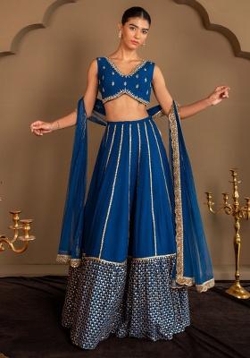 Blue Embroidery Georgette Lehenga Set
