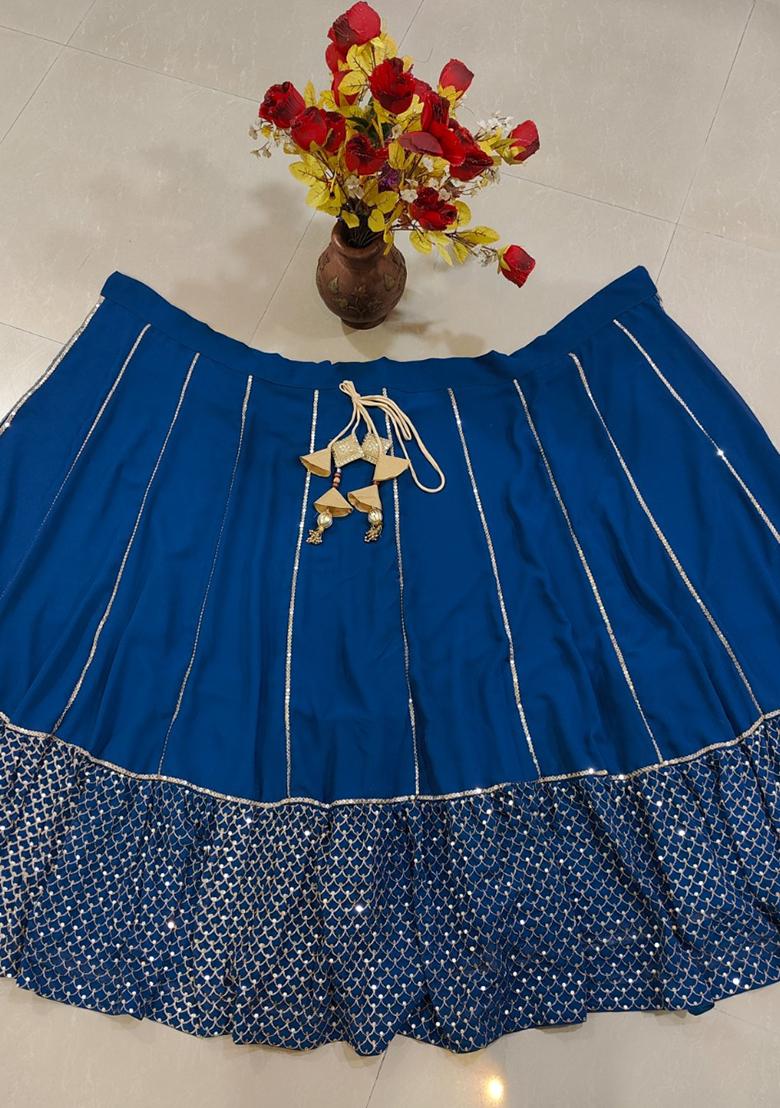 Blue Embroidery Georgette Lehenga Set - Indya