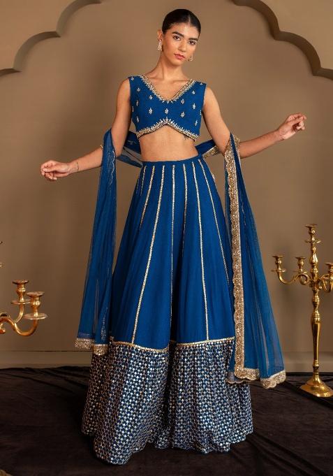 Blue Embroidery Georgette Lehenga Set