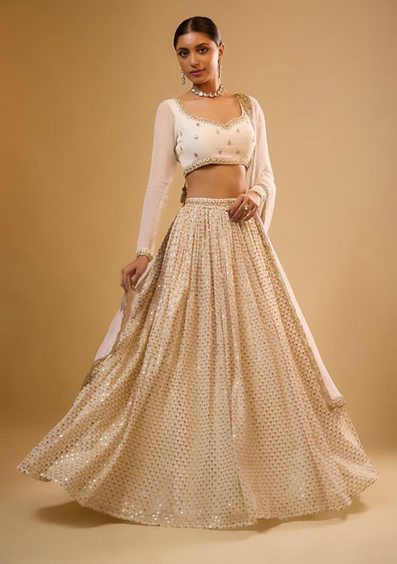 White Embroidery Georgette Lehenga Set - Indya