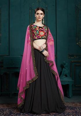Black Embroidery Georgette Lehenga Set