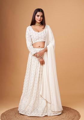 White Embroidery Georgette Lehenga Set
