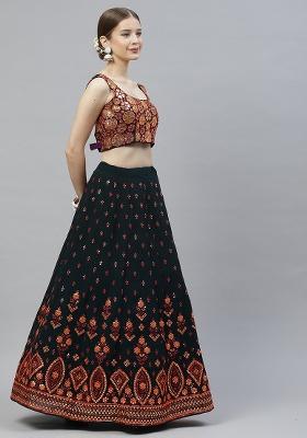 Green Embroidery Georgette Lehenga Set