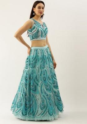 Sky Blue Embroidery Net Lehenga Set