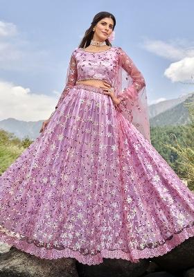 Lavender Embroidery Net Lehenga Set
