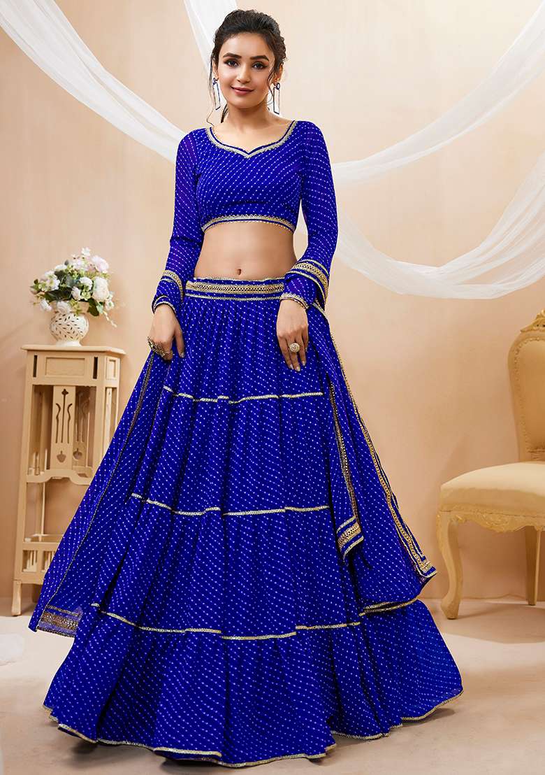 Blue Embroidery Georgette Lehenga Set for Diwali and Festive Wear - Indya