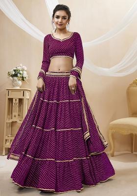 Purple Embroidery Georgette Lehenga Set