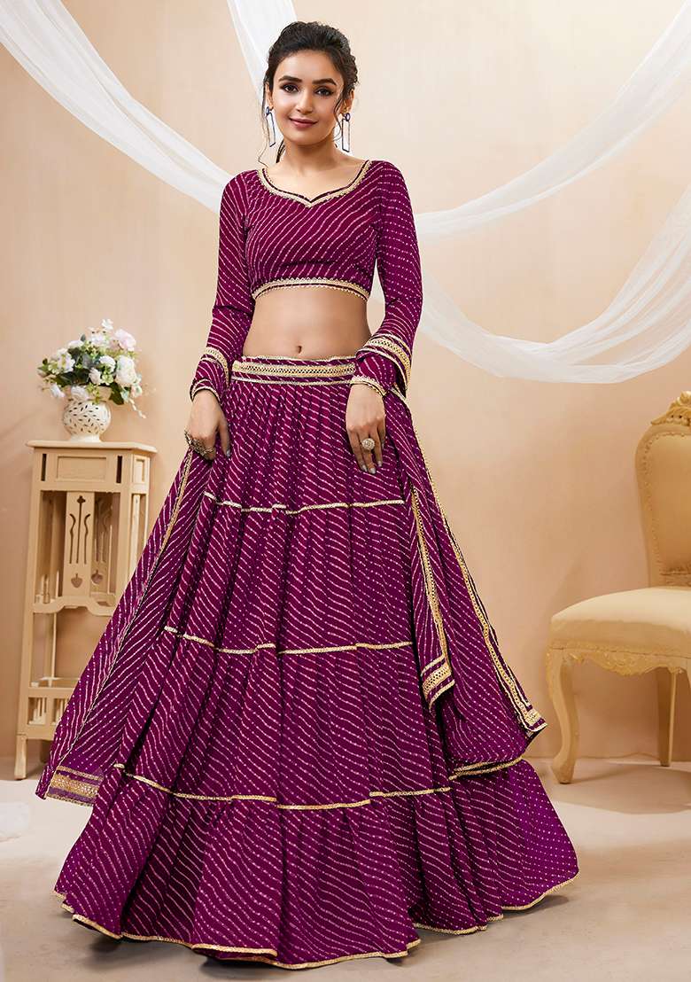 Purple Georgette Lehenga Set with Embroidery for Diwali | Wedding & Festive Wear - Indya