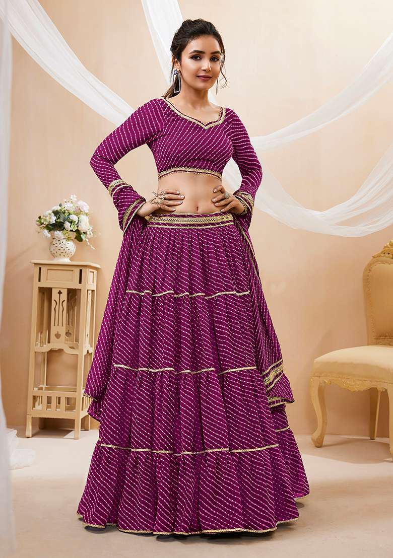 Purple Georgette Lehenga Set with Embroidery for Diwali | Wedding & Festive Wear - Indya