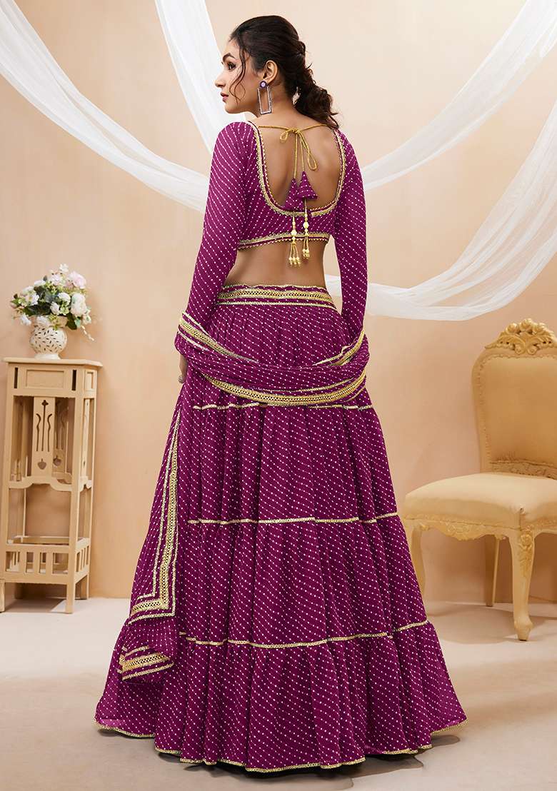 Purple Georgette Lehenga Set with Embroidery for Diwali | Wedding & Festive Wear - Indya