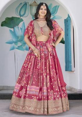 Pink Embroidery Chinon Lehenga Set