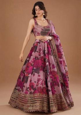 Pink Embroidery Organza Lehenga Set