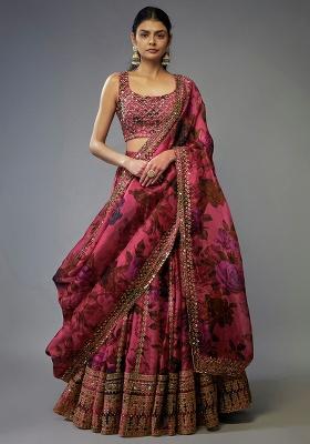 Pink Embroidery Organza Lehenga Set