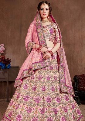 Pink Embroidery Silk Lehenga Set