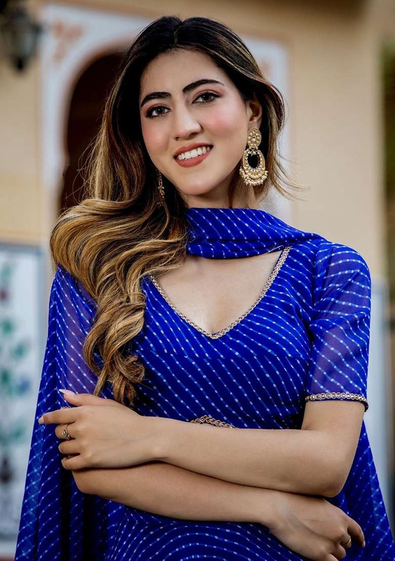 Blue Georgette Lehenga Set with Embroidery for Diwali | Wedding & Festive Wear - Indya