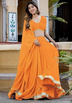 Orange Embroidery Georgette Lehenga Set