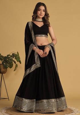 Black Embroidery Georgette Lehenga Set