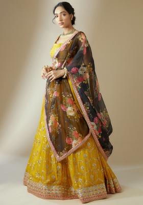 Yellow Embroidery Georgette Lehenga Set
