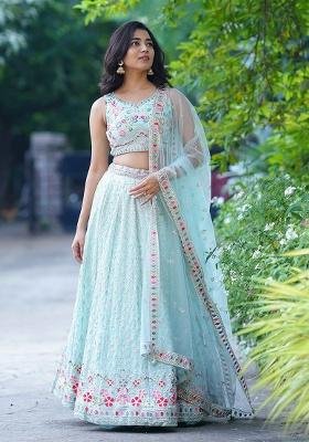 Sky Blue Embroidery Georgette Lehenga Set