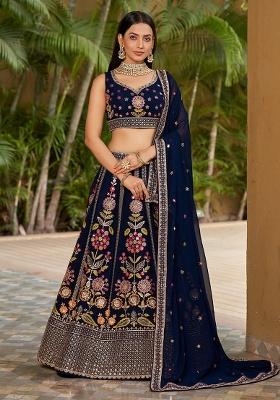 Blue Embroidery Georgette Lehenga Set