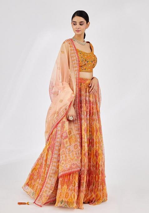 Yellow Embroidery Organza Lehenga Set
