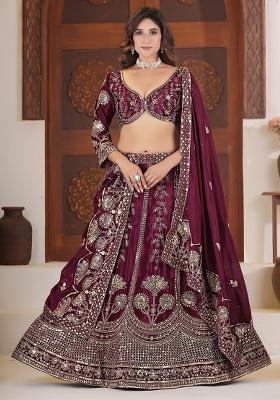 Purple Embroidery Silk Lehenga Set