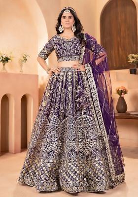 Purple Embroidery Net Lehenga Set