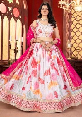 White Embroidery Silk Lehenga Set