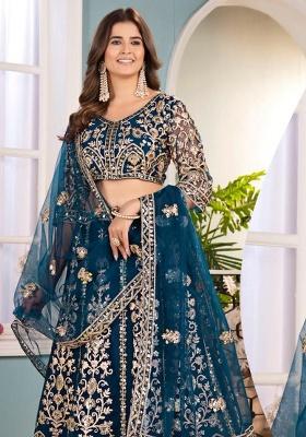 Rama Embroidery Net Lehenga Set
