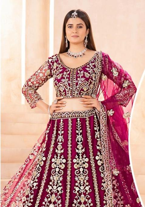 Rani Pink Embroidery Net Lehenga Set