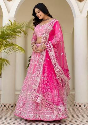 Pink Embroidery Silk Lehenga Set