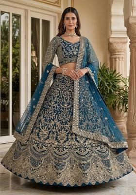 Blue Embroidery Net Lehenga Set