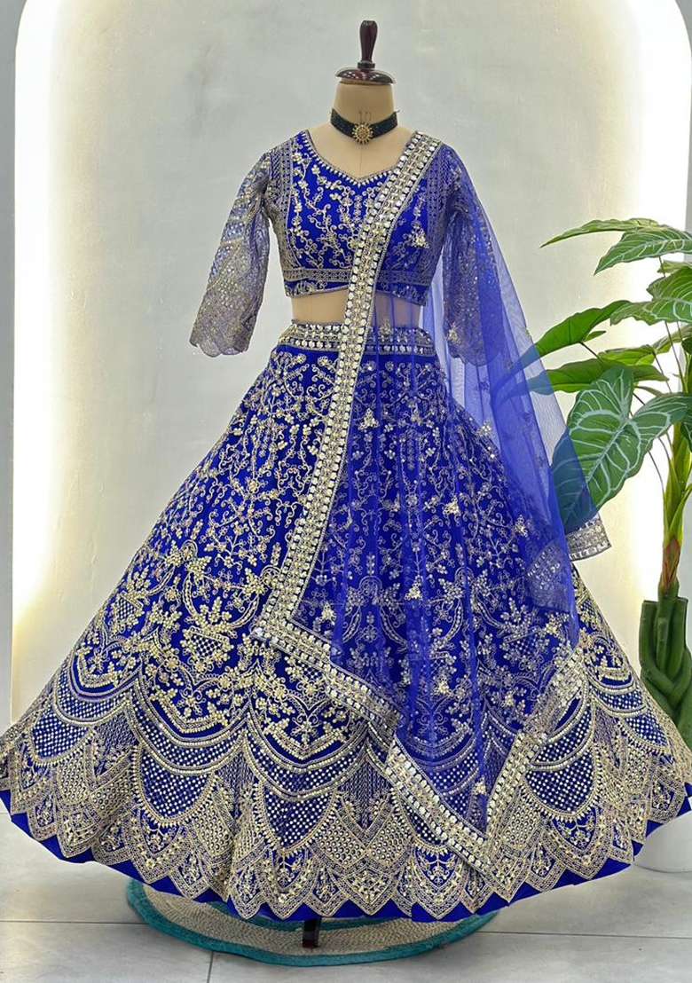 Purple Net Lehenga Set with Embroidery for Diwali | Wedding & Festive Wear - Indya