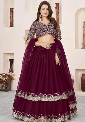 Purple Sequins Georgette Lehenga Set