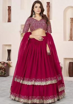 Pink Sequins Georgette Lehenga Set
