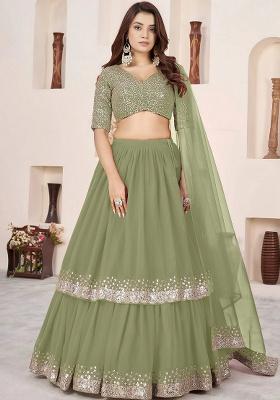Green Sequins Georgette Lehenga Set
