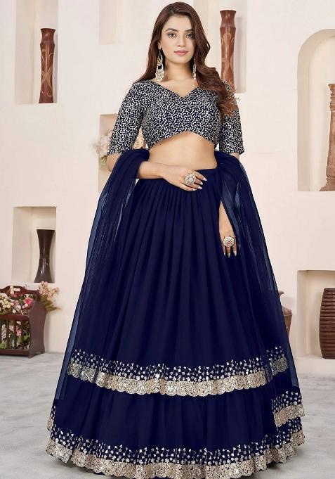 Blue Sequins Georgette Lehenga Set