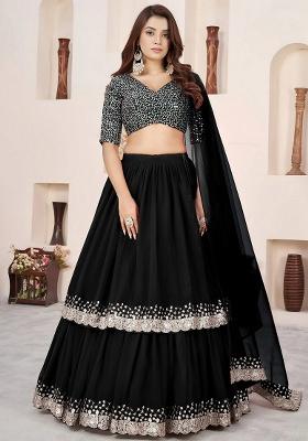 Black Sequins Georgette Lehenga Set