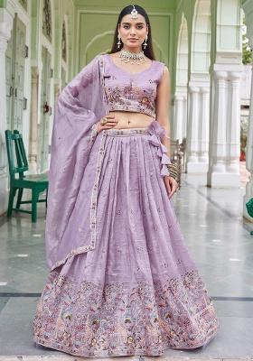 Lavender Embroidery Crush Lehenga Set