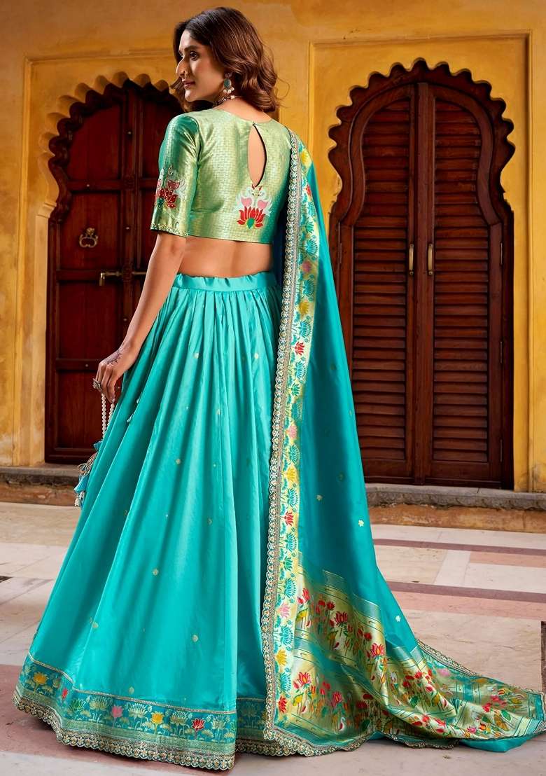 Blue Sequins Silk Blend Lehenga Set for Diwali and Festive Wear - Indya