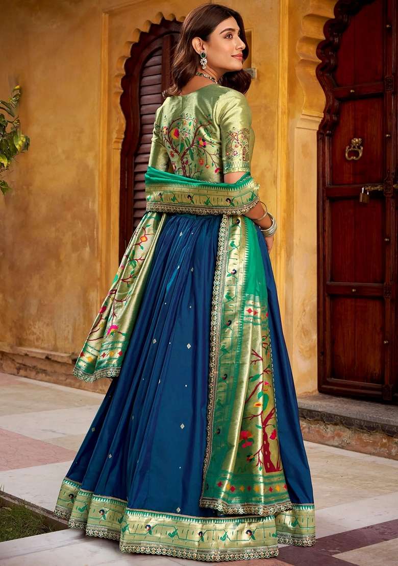 Blue Silk Blend Lehenga Set with Sequins for Diwali | Wedding & Festive Wear - Indya