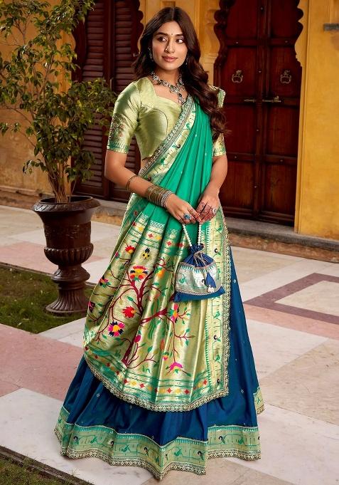 Blue Sequins Silk Lehenga Set — view on Indya